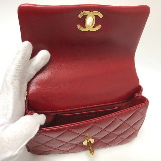 CHANEL Shoulder Bag lambskin Red COCO Mark Matrasse