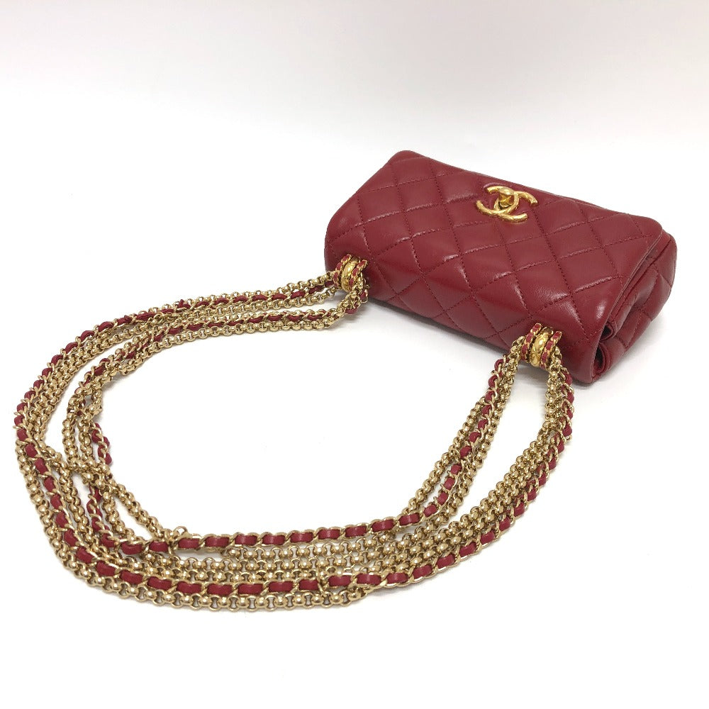 CHANEL Shoulder Bag lambskin Red COCO Mark Matrasse
