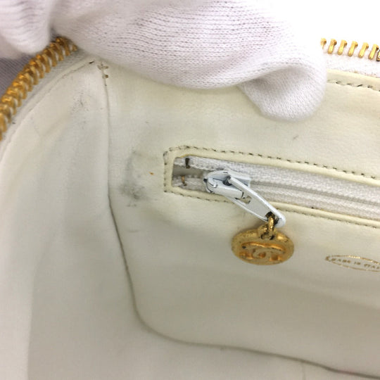 CHANEL Shoulder Bag lambskin white CC COCO Mark Matrasse Women Used Authentic