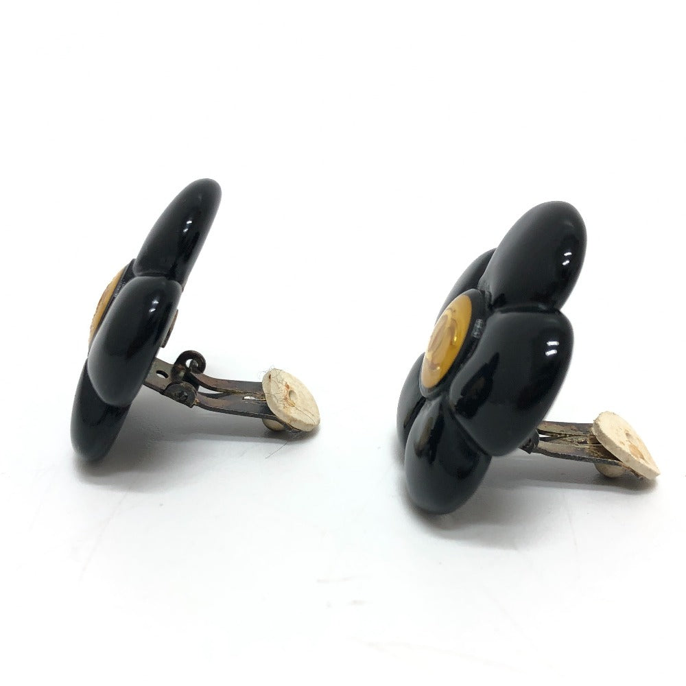 CHANEL Earring plastic black 96P COCO Mark Flower Black Women Used Authentic