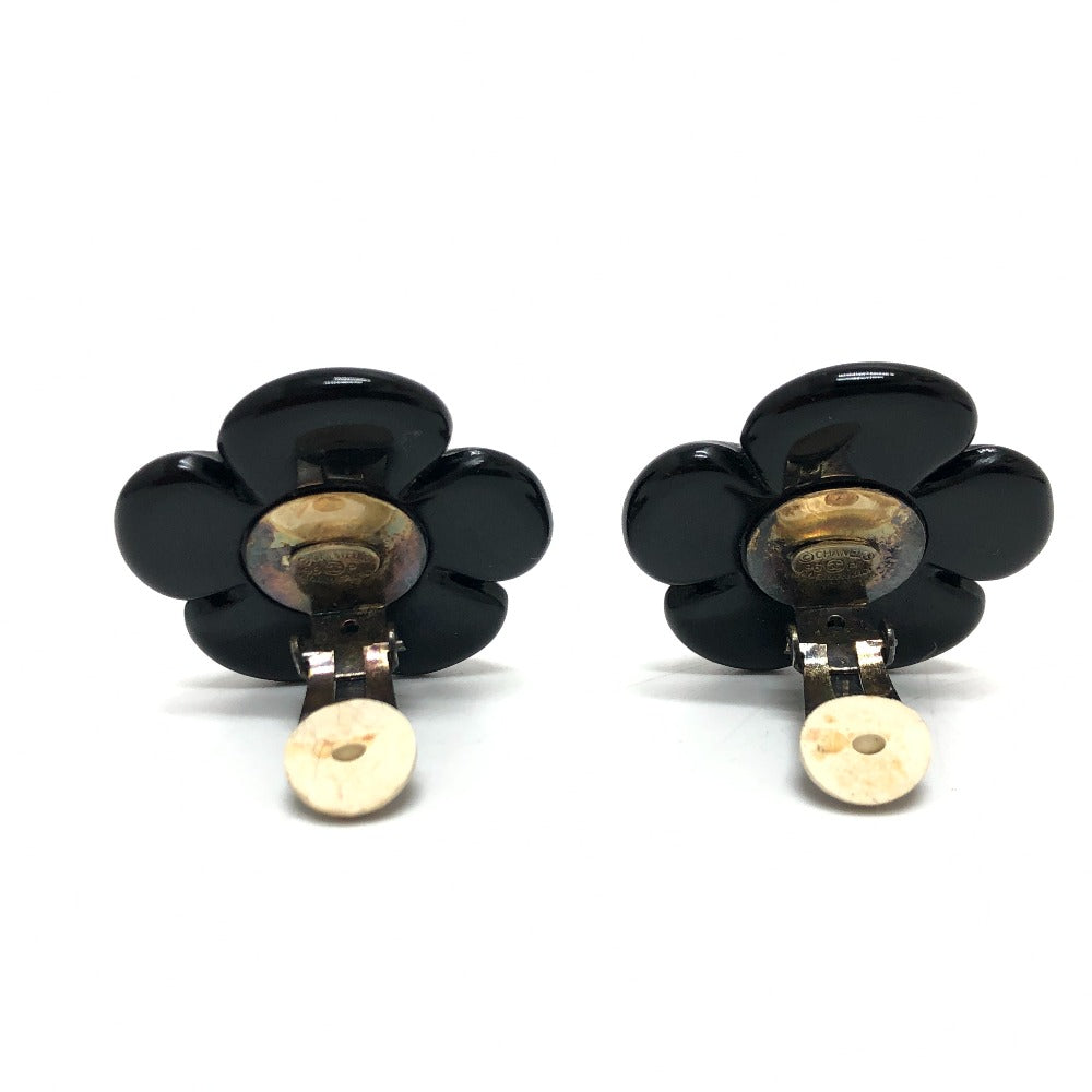 CHANEL Earring plastic black 96P COCO Mark Flower Black Women Used Authentic