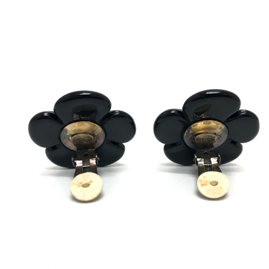 CHANEL Earring plastic black 96P COCO Mark Flower Black Women Used Authentic