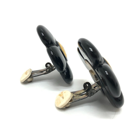CHANEL Earring plastic black 96P COCO Mark Flower Black Women Used Authentic