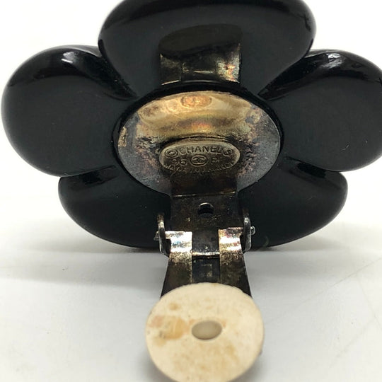 CHANEL Earring plastic black 96P COCO Mark Flower Black Women Used Authentic