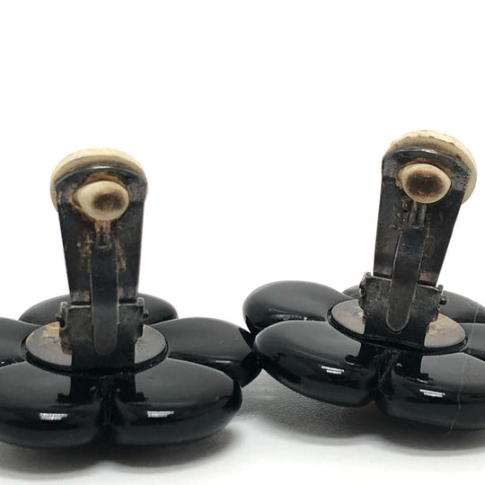 CHANEL Earring plastic black 96P COCO Mark Flower Black Women Used Authentic