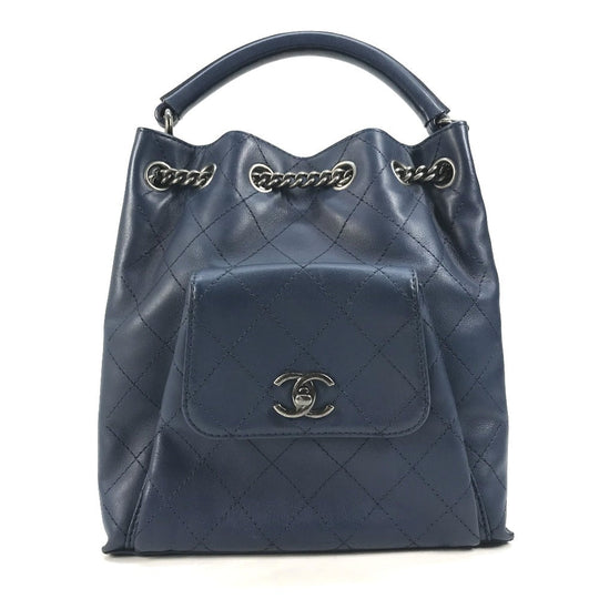 CHANEL Shoulder Bag leather blue Shoulder Matelasse CC COCO Mark Chain Women Used Authentic