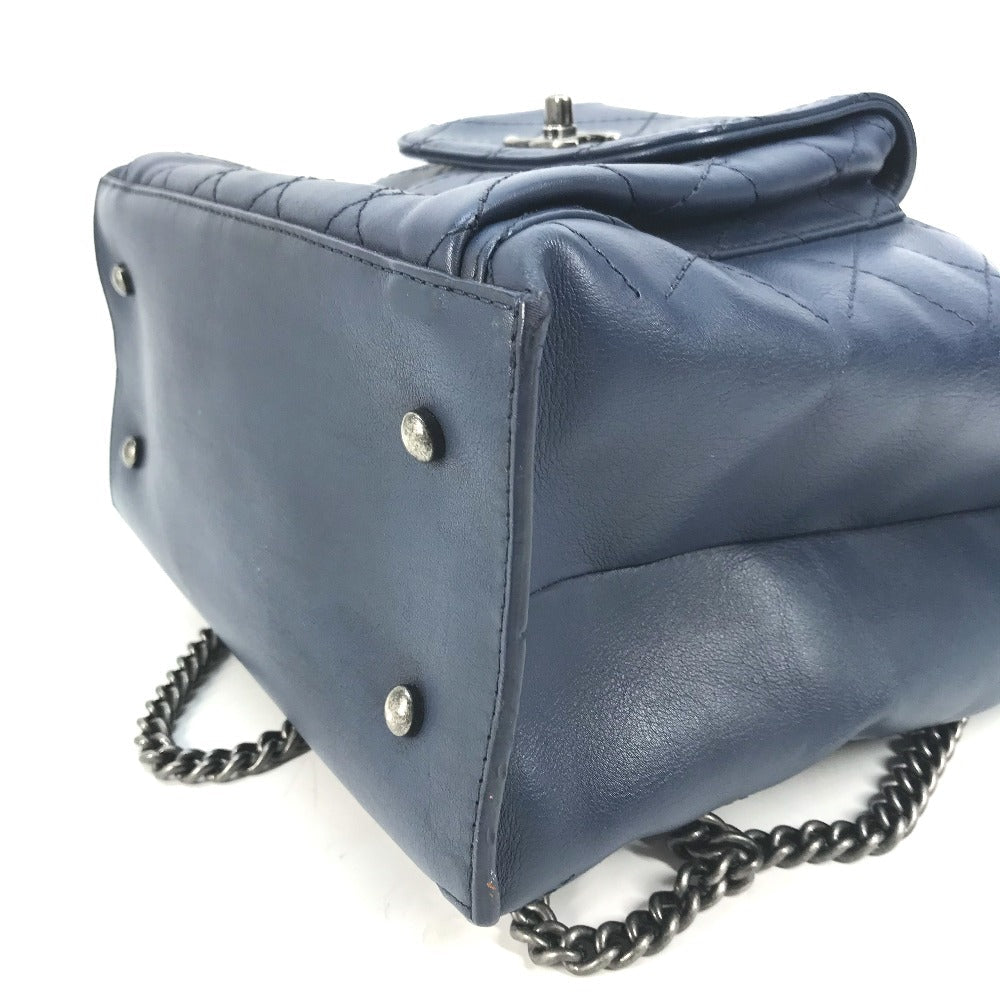 CHANEL Shoulder Bag leather blue Shoulder Matelasse CC COCO Mark Chain Women Used Authentic