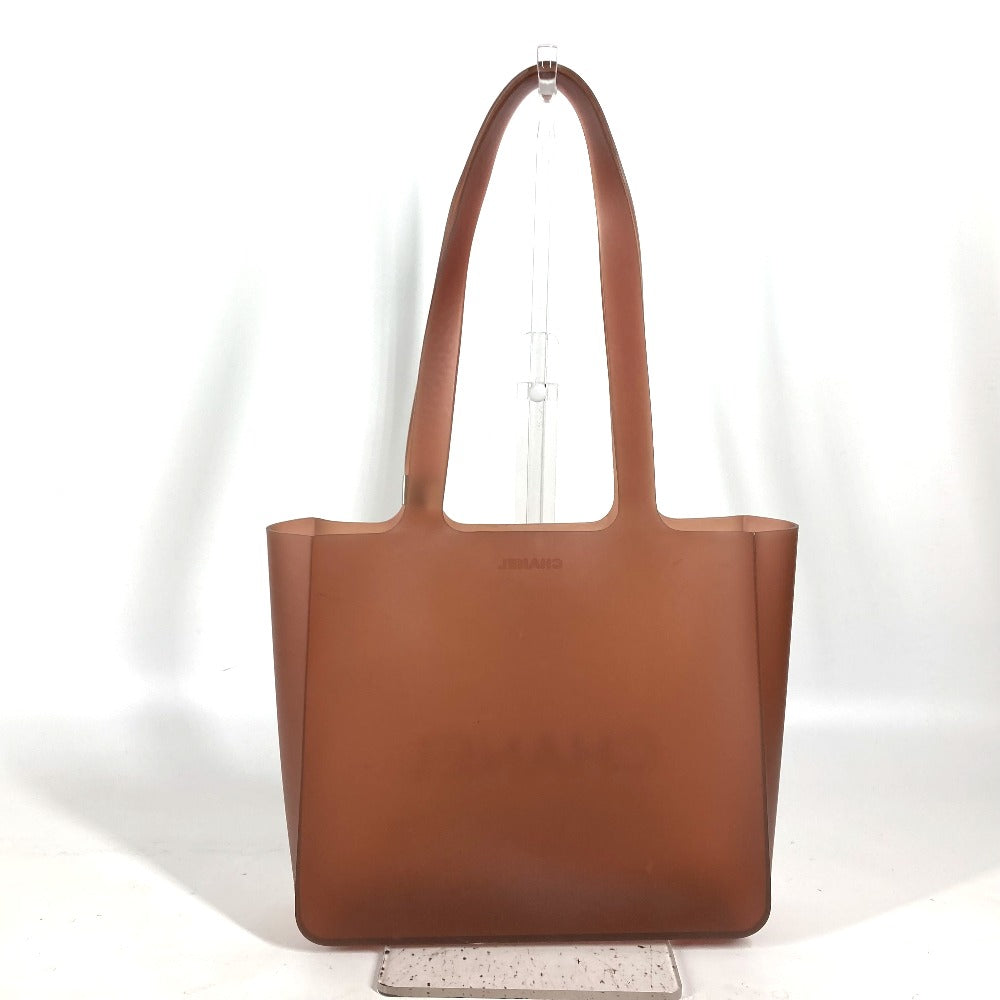 CHANEL Tote Bag rubber Brown logo Women Used Authentic