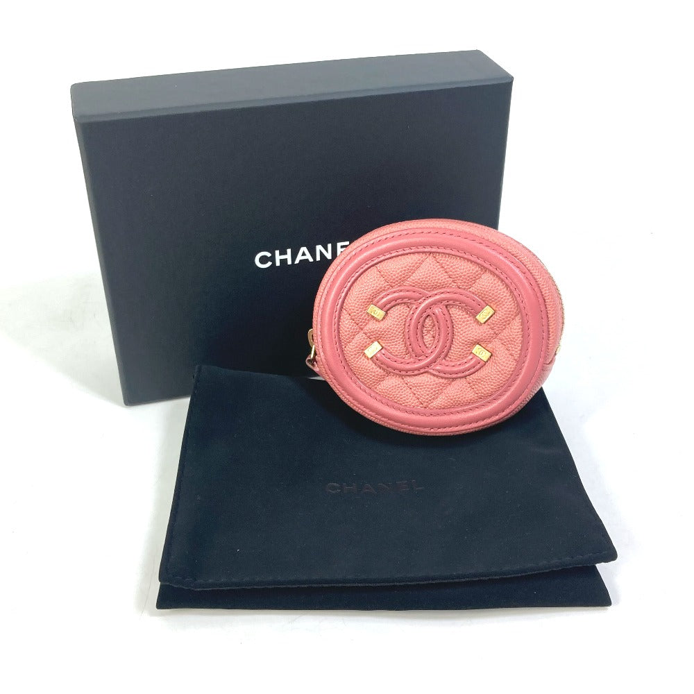 CHANEL Coin case Caviar skin pink Wallet Coin Pocket Round filigree Women Used Authentic