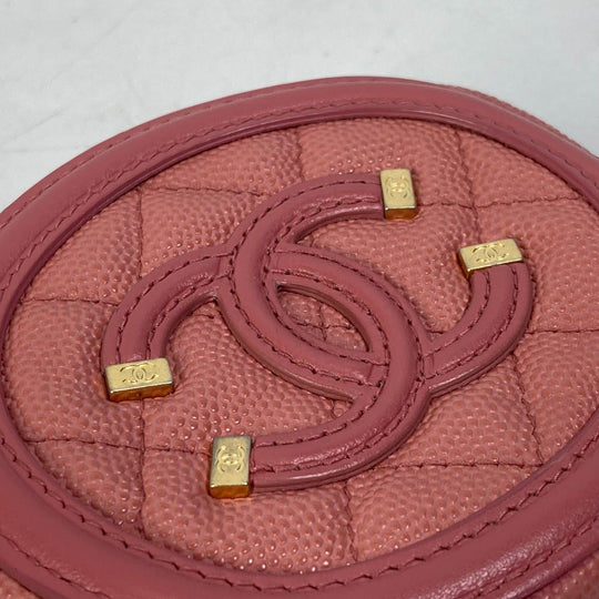CHANEL Coin case Caviar skin pink Wallet Coin Pocket Round filigree Women Used Authentic