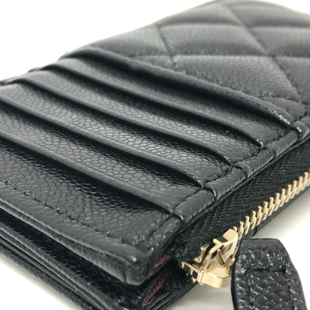 CHANEL Coin case AP2570 Caviar skin black COCO Mark Matelasse Classic Zip Women Used Authentic