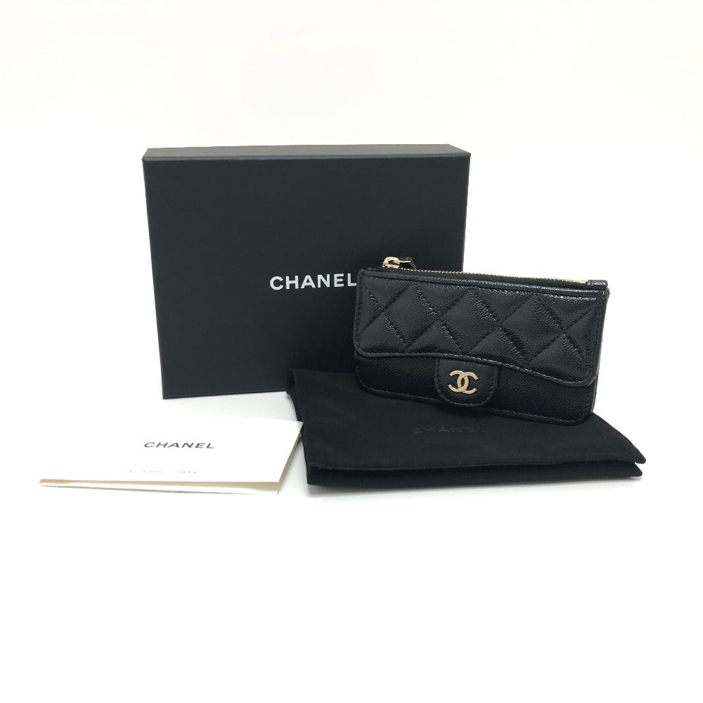 CHANEL Coin case AP2570 Caviar skin black COCO Mark Matelasse Classic Zip Women Used Authentic