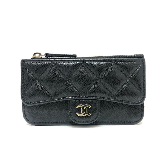 CHANEL Coin case AP2570 Caviar skin black COCO Mark Matelasse Classic Zip Women Used Authentic