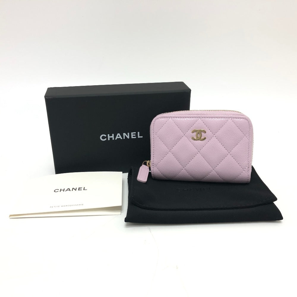CHANEL Coin case AP0216 Caviar skin purple COCO Mark Matelasse Classic Zip