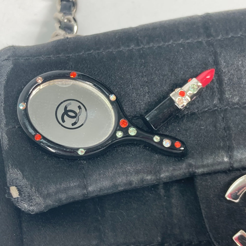 CHANEL Shoulder Bag Satin black bag pochette Lipstick Mirror CC COCO Mark Women Used Authentic