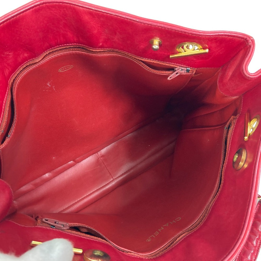 CHANEL Shoulder Bag leather Red vintage quilting matelasse Women Used Authentic
