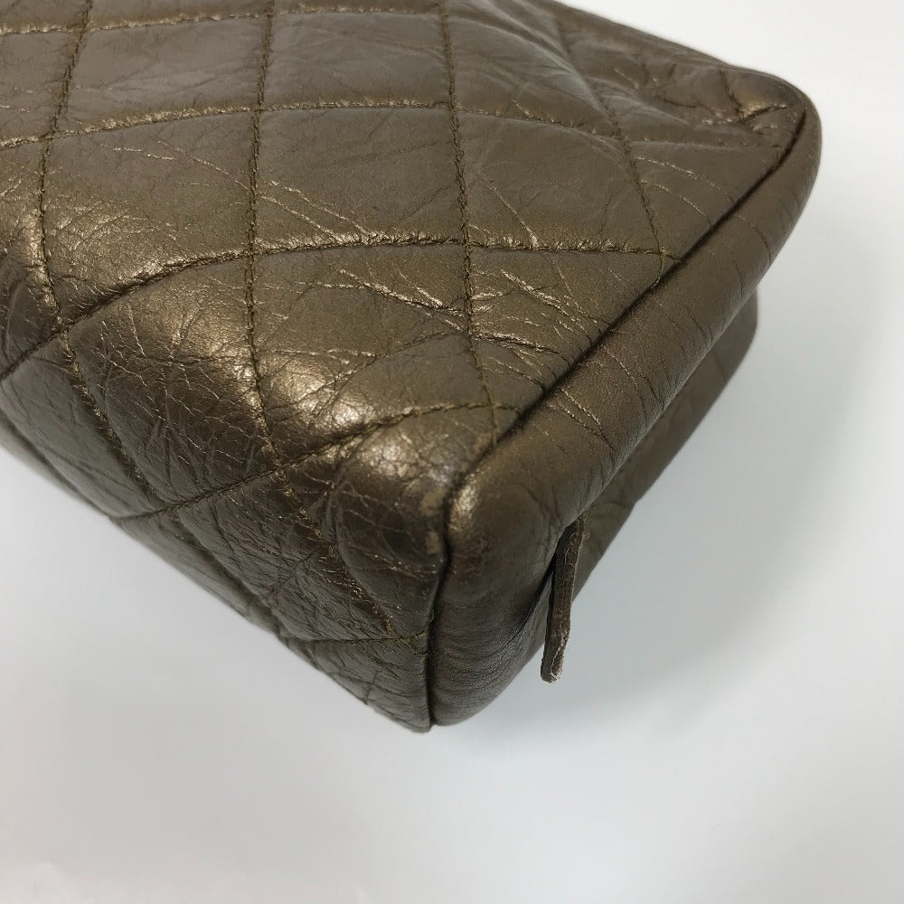CHANEL Pouch leather gold Cambon line Cosmetics Pouch Quilted Women Used Authentic