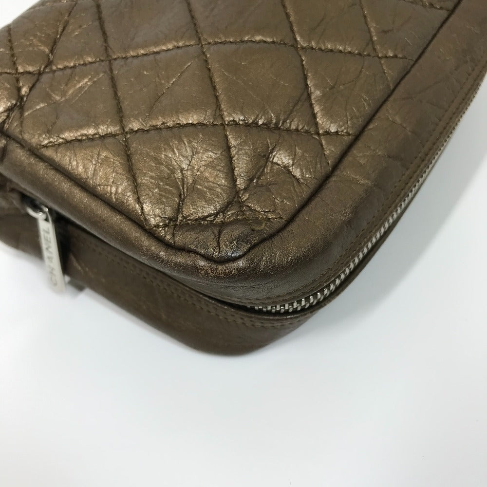CHANEL Pouch leather gold Cambon line Cosmetics Pouch Quilted Women Used Authentic