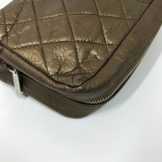 CHANEL Pouch leather gold Cambon line Cosmetics Pouch Quilted Women Used Authentic