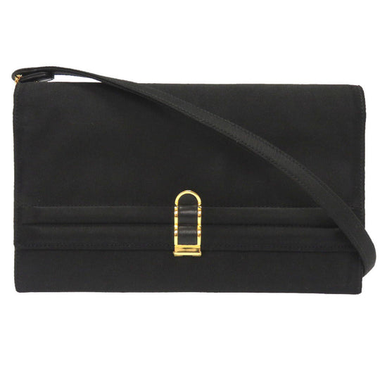 HERMES Shoulder Bag Satin black Cooktail Vintage Women Used Authentic