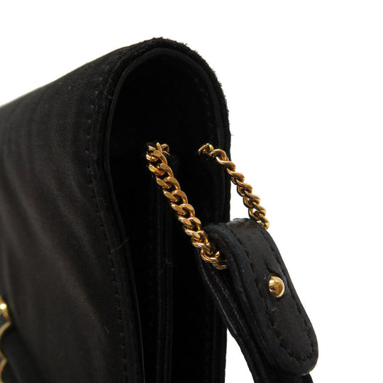 HERMES Shoulder Bag Satin black Cooktail Vintage Women Used Authentic