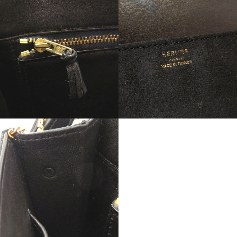 HERMES Shoulder Bag Satin black Cooktail Vintage Women Used Authentic