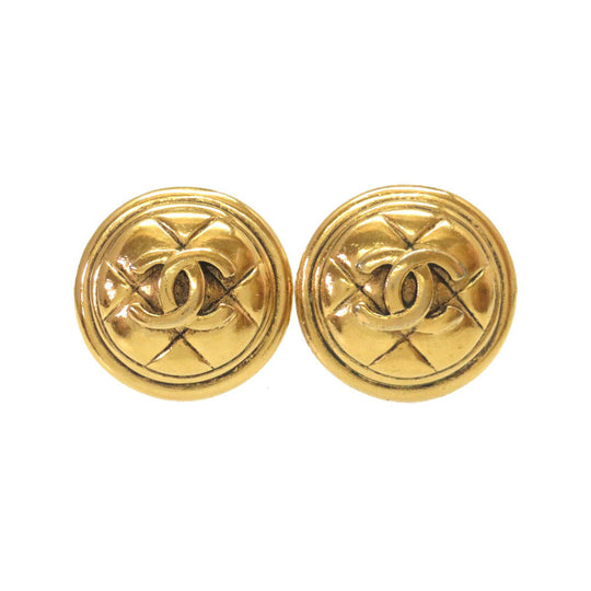 CHANEL Earring metal gold Vintage COCO Mark Matelasse Women Used Authentic