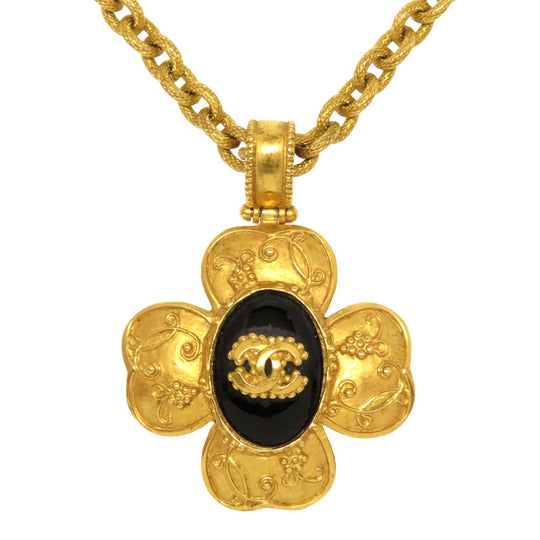 CHANEL Necklace Stone black Vintage COCO Mark Women Used Authentic
