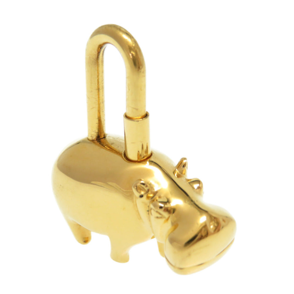 HERMES key ring metal gold ANNEE DES FLEUVES Hippopotamus Bag Charm Women Used Authentic