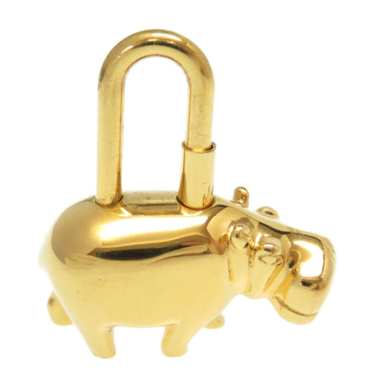 HERMES key ring metal gold ANNEE DES FLEUVES Hippopotamus Bag Charm Women Used Authentic
