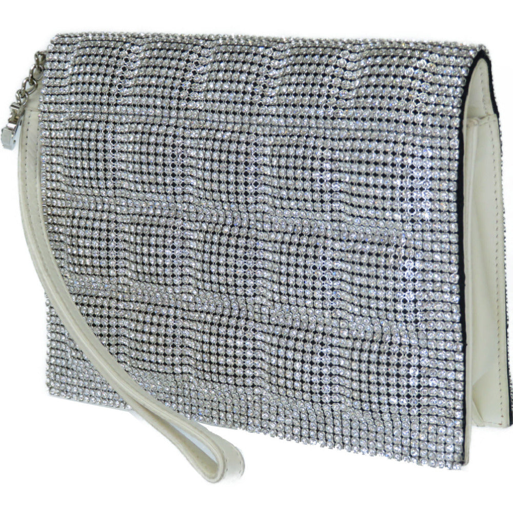 CHANEL Clutch bag Swarovski, Leather Silver rhinestone clutch bag Women Used Authentic