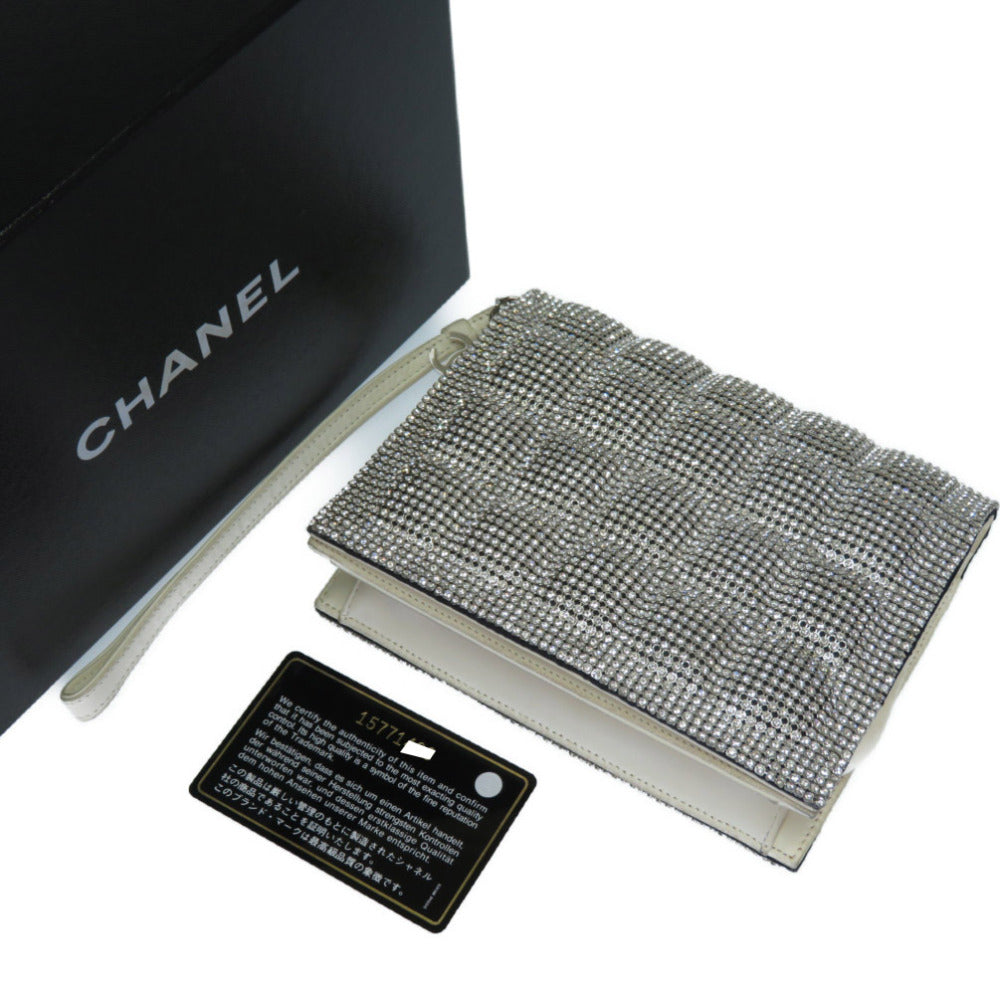 CHANEL Clutch bag Swarovski, Leather Silver rhinestone clutch bag Women Used Authentic