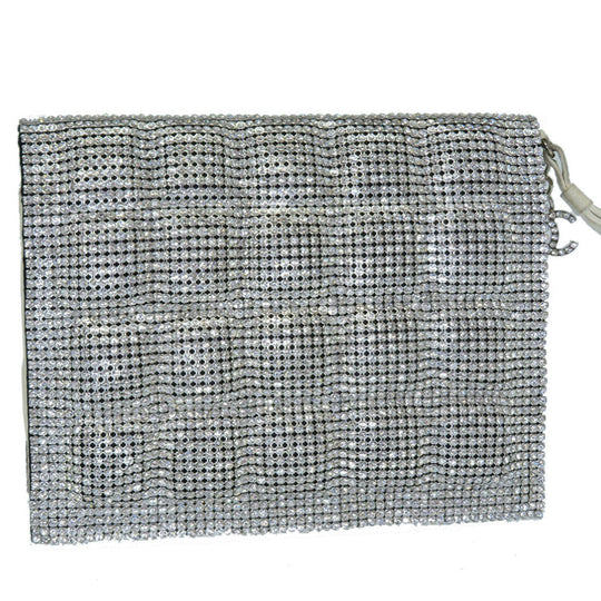 CHANEL Clutch bag Swarovski, Leather Silver rhinestone clutch bag Women Used Authentic