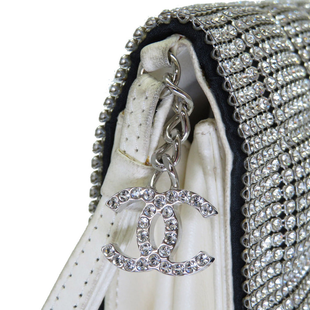 CHANEL Clutch bag Swarovski, Leather Silver rhinestone clutch bag Women Used Authentic