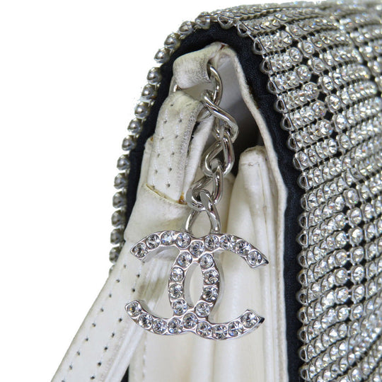 CHANEL Clutch bag Swarovski, Leather Silver rhinestone clutch bag Women Used Authentic