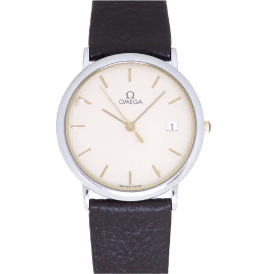OMEGA Watches Quartz Stainless Steel , Leather gold Quartz Tapestry white dial mens Used Authentic