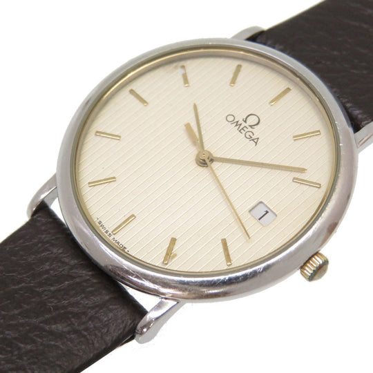 OMEGA Watches Quartz Stainless Steel , Leather gold Quartz Tapestry white dial mens Used Authentic
