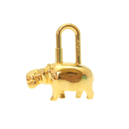 HERMES key ring metal gold Hippopotamus ANNEE DES FLEUVES Hippopotamus Bag Charm Women Used Authentic