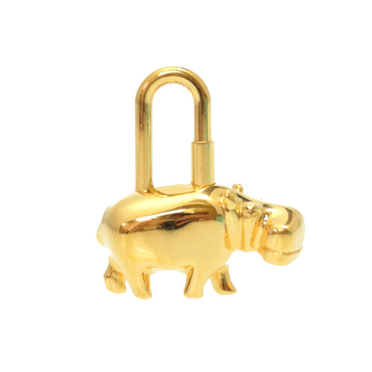 HERMES key ring metal gold Hippopotamus ANNEE DES FLEUVES Hippopotamus Bag Charm Women Used Authentic