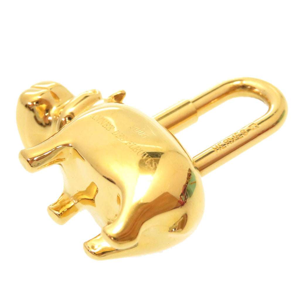 HERMES key ring metal gold Hippopotamus ANNEE DES FLEUVES Hippopotamus Bag Charm Women Used Authentic