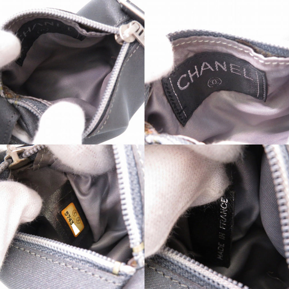 CHANEL Pouch Nylon gray vintage Nylon pouch Women Used Authentic