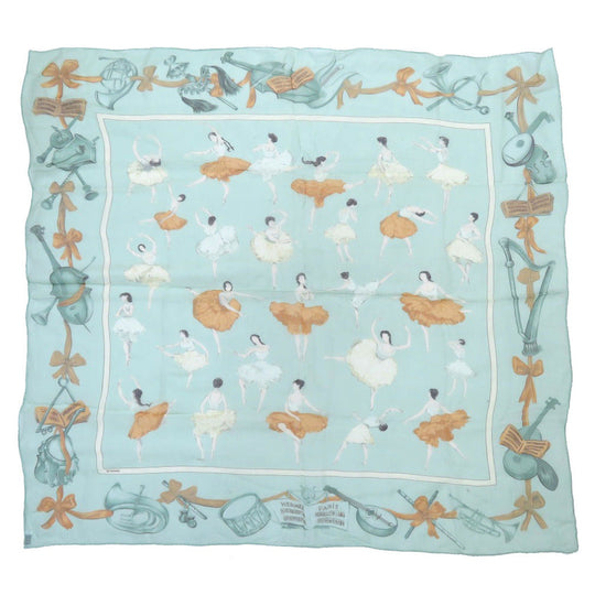 HERMES scarf silk Green Carre90 LA DANCE Women Used Authentic