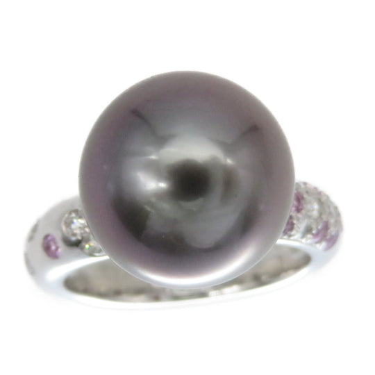 CARTIER Ring Black Pearl (Black Pearl), 18K White Gold black Soap Pretty Ring Black Pearl 0.5" Pink Sapphire/Diamond Women 52 Used Authentic