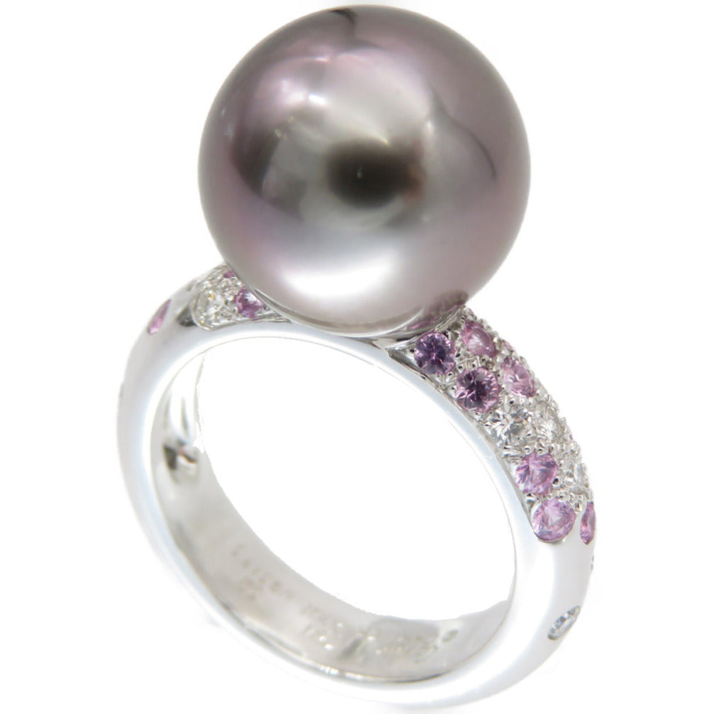 CARTIER Ring Black Pearl (Black Pearl), 18K White Gold black Soap Pretty Ring Black Pearl 0.5" Pink Sapphire/Diamond Women 52 Used Authentic