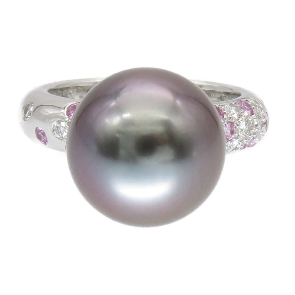 CARTIER Ring Black Pearl (Black Pearl), 18K White Gold black Soap Pretty Ring Black Pearl 0.5" Pink Sapphire/Diamond Women 52 Used Authentic