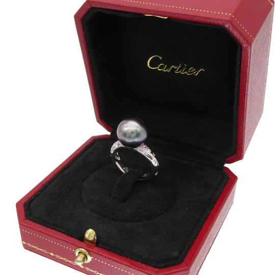 CARTIER Ring Black Pearl (Black Pearl), 18K White Gold black Soap Pretty Ring Black Pearl 0.5" Pink Sapphire/Diamond Women 52 Used Authentic