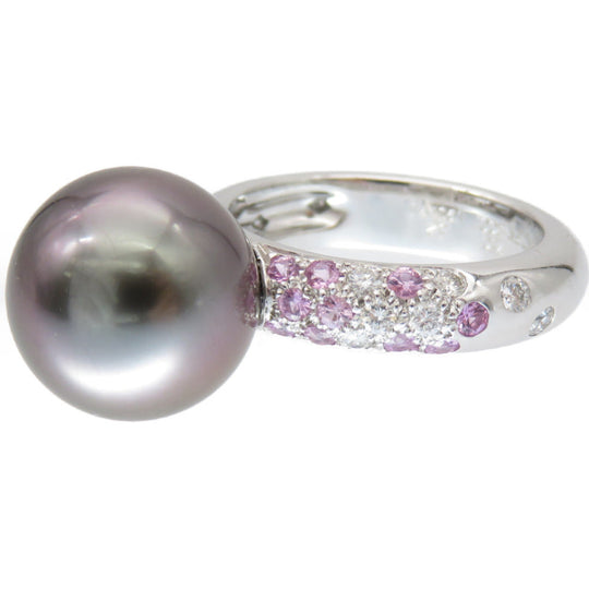 CARTIER Ring Black Pearl (Black Pearl), 18K White Gold black Soap Pretty Ring Black Pearl 0.5" Pink Sapphire/Diamond Women 52 Used Authentic