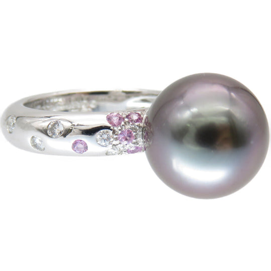 CARTIER Ring Black Pearl (Black Pearl), 18K White Gold black Soap Pretty Ring Black Pearl 0.5" Pink Sapphire/Diamond Women 52 Used Authentic