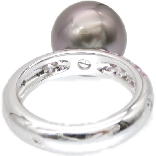 CARTIER Ring Black Pearl (Black Pearl), 18K White Gold black Soap Pretty Ring Black Pearl 0.5" Pink Sapphire/Diamond Women 52 Used Authentic