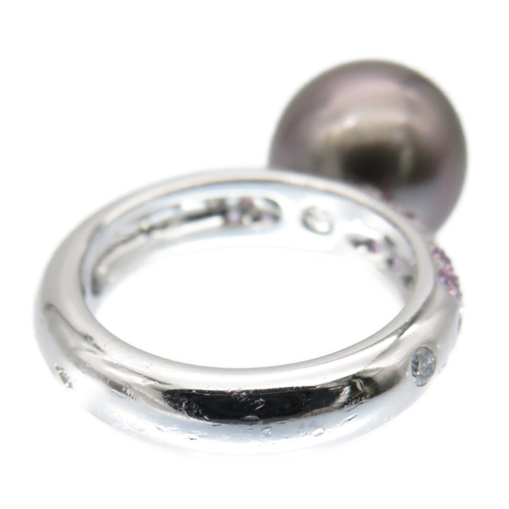 CARTIER Ring Black Pearl (Black Pearl), 18K White Gold black Soap Pretty Ring Black Pearl 0.5" Pink Sapphire/Diamond Women 52 Used Authentic